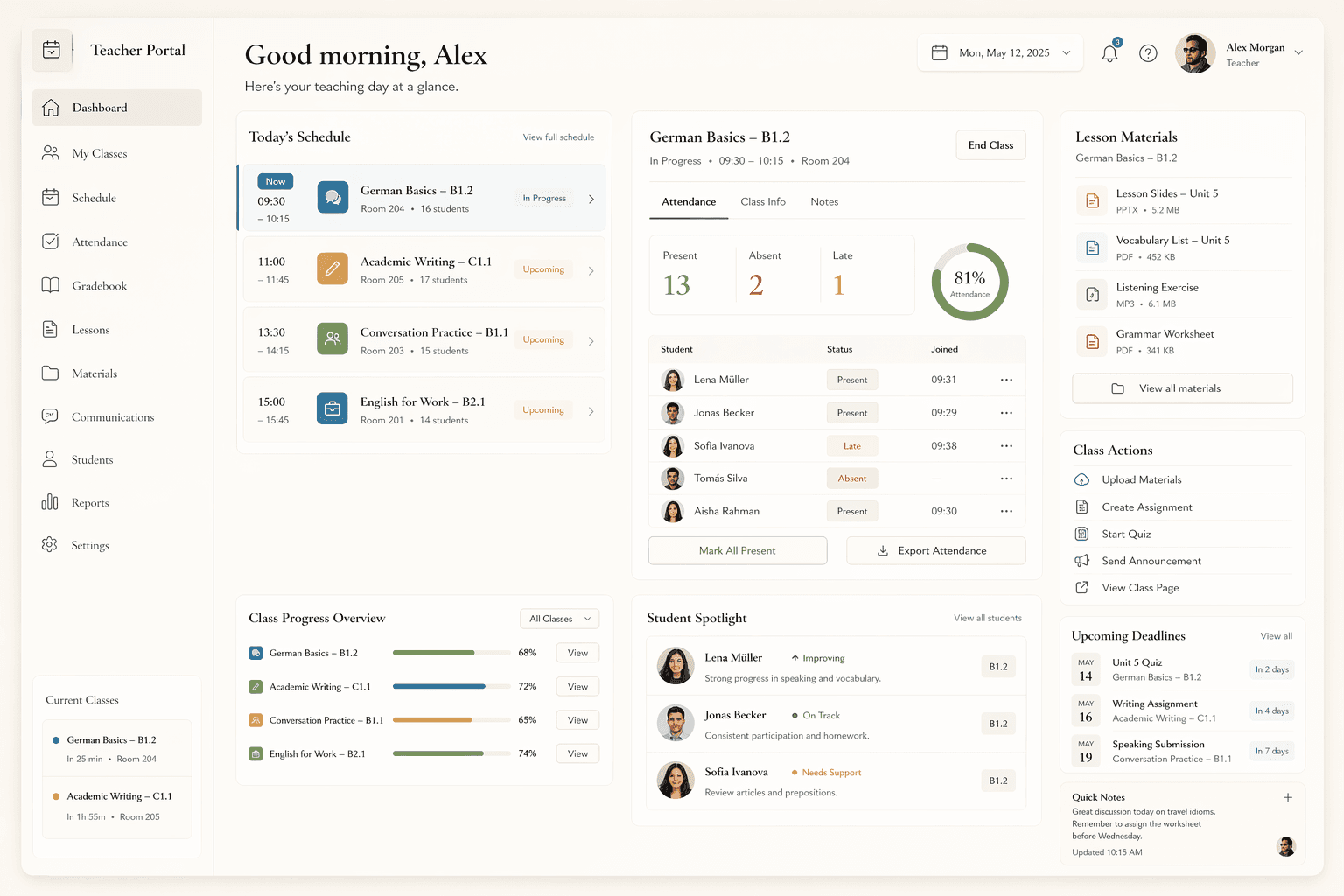 CASA teacher dashboard connecting teaching operations to enrollment and scheduling context