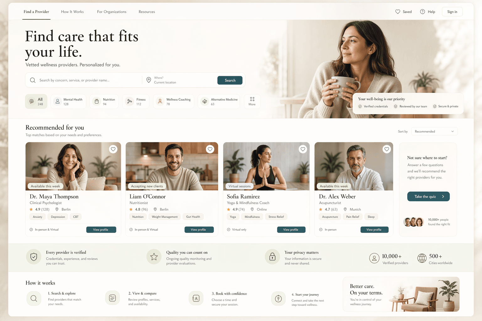 EvoWell public directory showing searchable provider listings and profile layout
