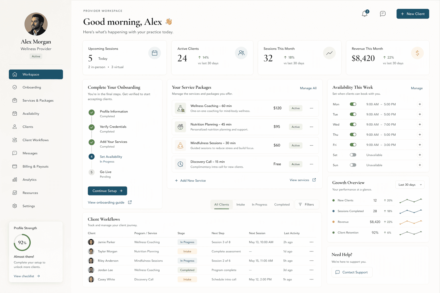 EvoWell provider platform screenshot