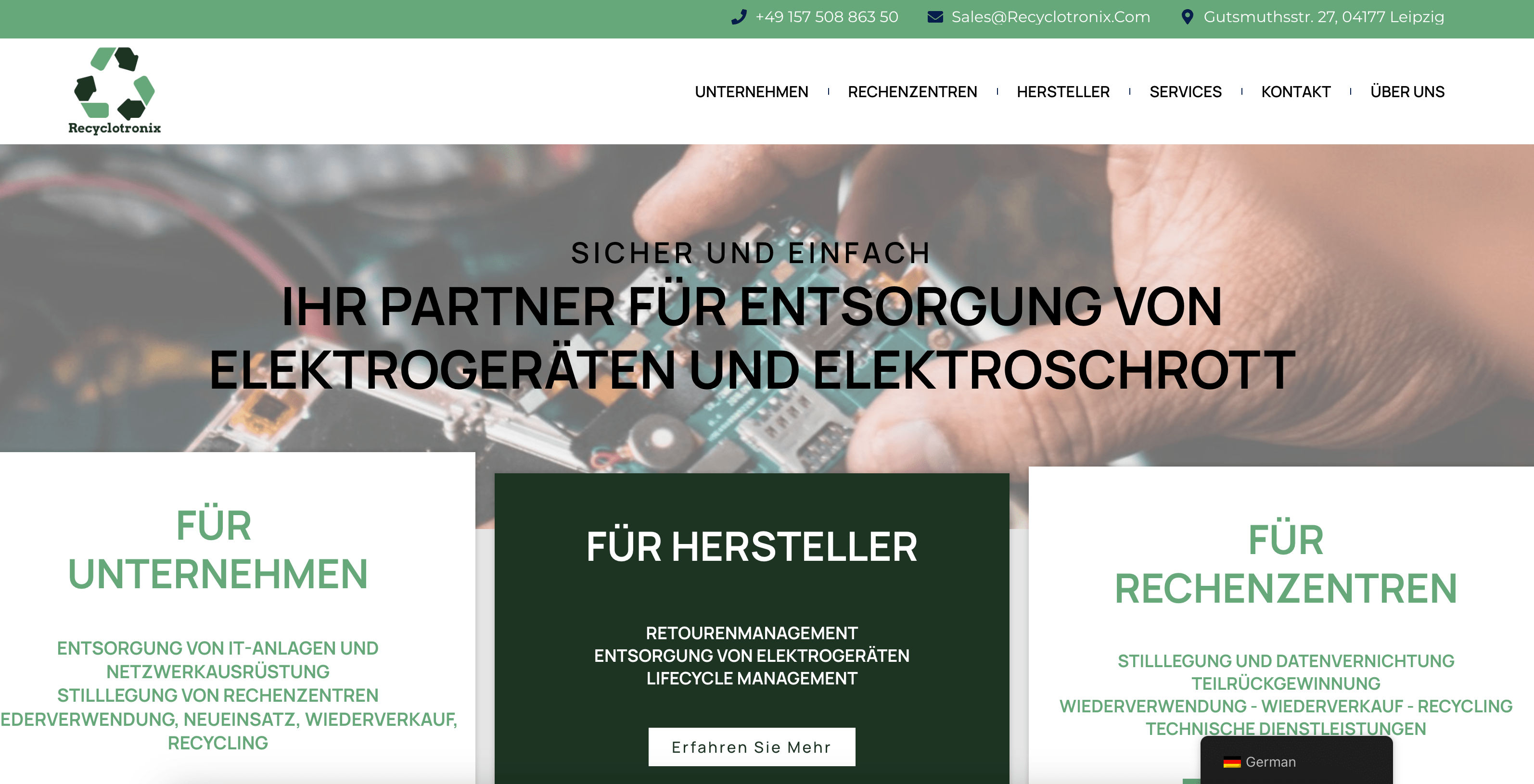 a screenshot of recyclotronix website homepage